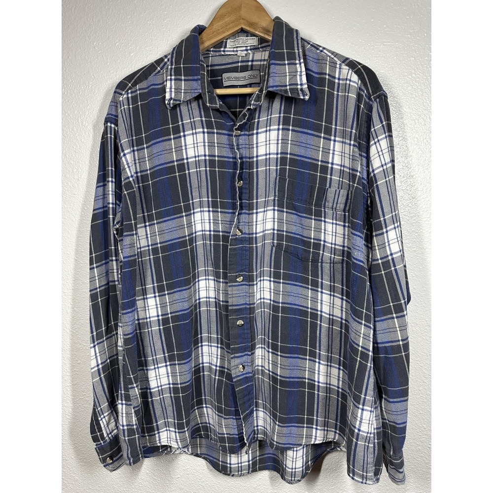 Members Only‎ Shirt Mens XL Plaid Flannel Button Down Single Needle Tailoring